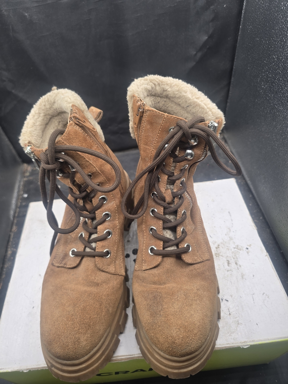 Marc Fisher Men's Tan Suede Lace-Up Fur Collar Boots